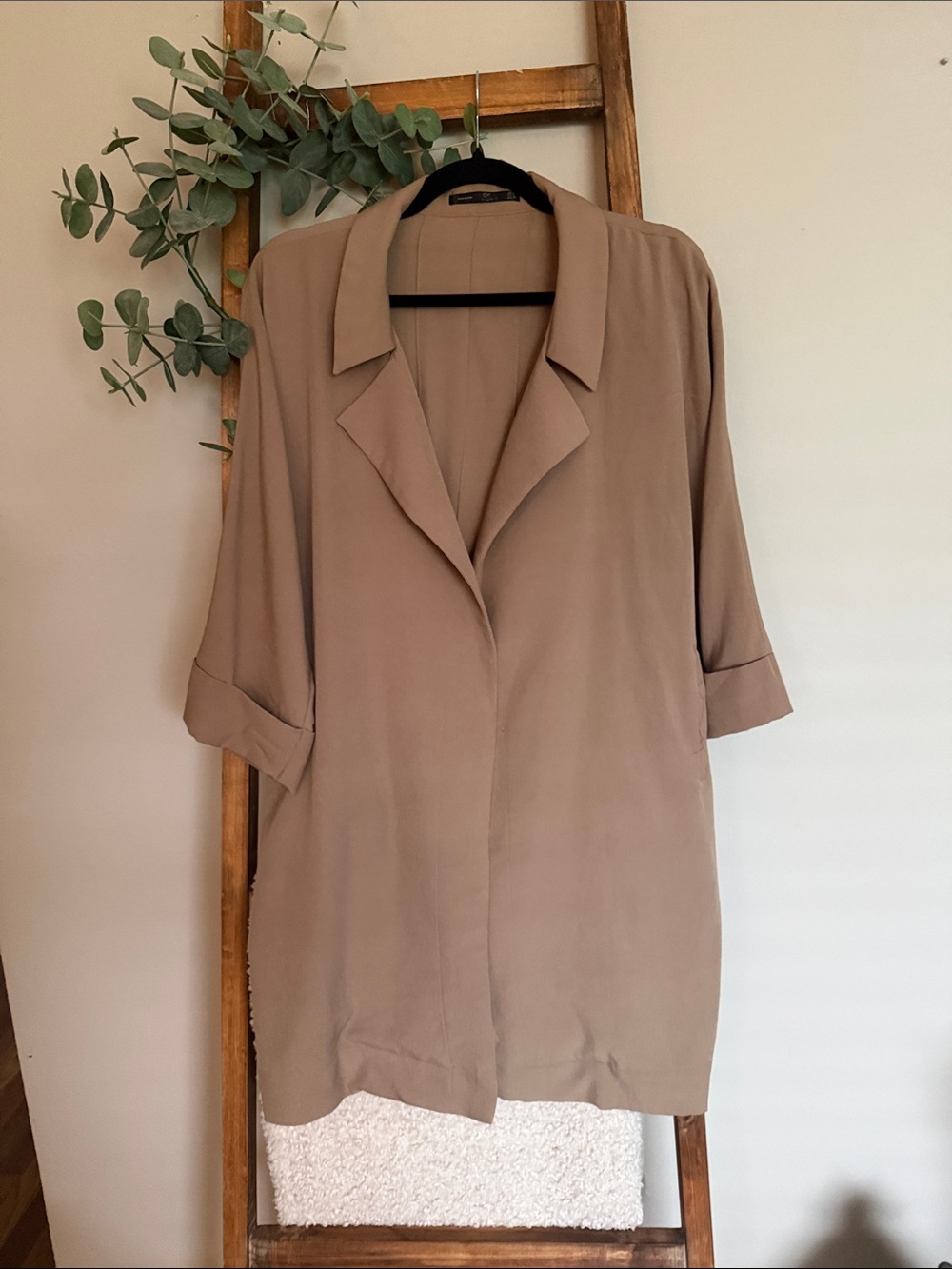 Light Brown/Tan Women's Open-Front Long Blazer